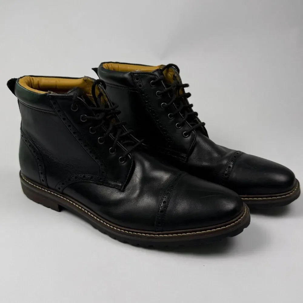 Florsheim Cap Toe Brogue Boots Black Leather Lace Up Size 11.5